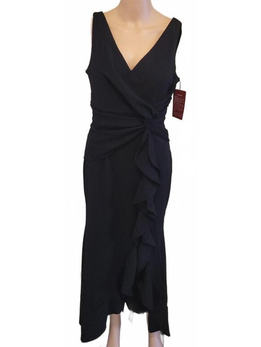 OEZ Women's Black Ruffle Midi Cocktail Sexy Classy Party Dress Size M